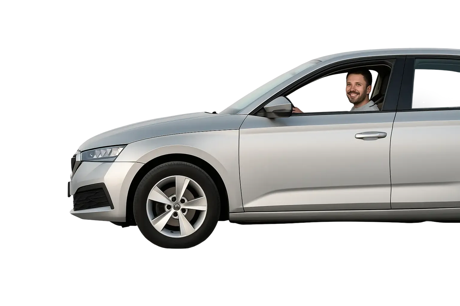 Man driving a modern rental car